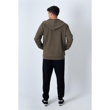 Kapüşonlu Fermuarlı Kanguru Cepli Modal Sweat Haki