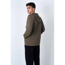 Kapüşonlu Fermuarlı Kanguru Cepli Modal Sweat Haki