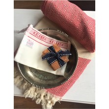 4'lü Kırmızı Lüks Hamam Seti Peştemal, Bakır Tas. Kese, Bıttım Organik Sabun