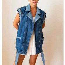 Tasarım Model Kol Detaylı Denim Yelek