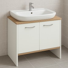 Modern Beyaz Ceviz Renk Lavabo Altı Banyo Dolabı Ayaklı Lavabo Dolabı