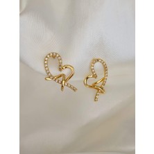 Kalp M Model Zirkon Taşlı Gold Renk Küpe