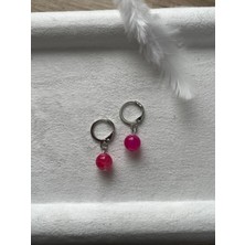 8 mm Pembe Akik Taşı Gümüş Kaplama Halka Küpe