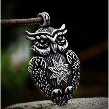Voyageaccessory Paslanmaz Çelik Viking Mitoloji Zeka Simge Baykuş Kolye / 60 cm Zincirli