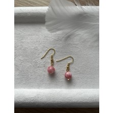 8 mm Pembe Opal Taşı Altın Kaplama Sallantı Küpe