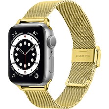 Quse Buckle Milano Çelik Kordon, Apple Watch Series SE/11/10/9/8/7/6/5/4/3 46mm/45mm/44mm ile Uyumlu, Gold