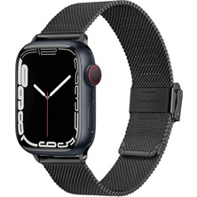 Quse Buckle Milano Çelik Kordon, Apple Watch Series SE/11/10/9/8/7/6/5/4/3 46mm/45mm/44mm ile Uyumlu, Siyah