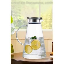 Borosilikat Cam Sürahi 1800ML Isıya Dayanıklı Karaf, Metal Kapaklı Cam Kulplu Meşrubat Su Sürahisi