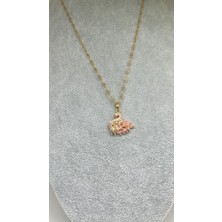 Çelik 316 L Kararmaz Zirkon Taşlı 45+5 cm Gold Zincir Kuğu Lu Kadın Çelik Kolye