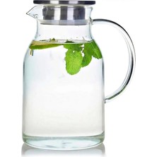 Borosilikat Cam Sürahi 1800ML Isıya Dayanıklı Metal Kapaklı Bitki Çayı Demliği Meşrubat Su Sürahisi