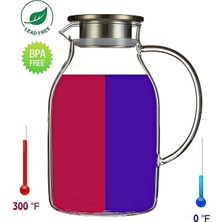 Borosilikat Cam Sürahi 1800ML Isıya Dayanıklı Metal Kapaklı Bitki Çayı Demliği Meşrubat Su Sürahisi