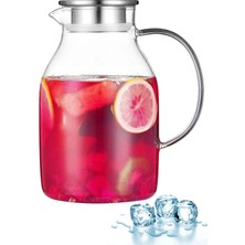 Borosilikat Cam Sürahi 1800ML Isıya Dayanıklı Metal Kapaklı Bitki Çayı Demliği Meşrubat Su Sürahisi