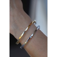 14 Ayar Altın Arpaş Ikili Beyaz ve Sarı Düz Sade Kelepçe