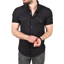 Deepsea Slim Fit Pamuklu Kot Gömlek Kolay Ütülenebilir Çıt Çıtlı Likralı Spor Gömlek 2502504