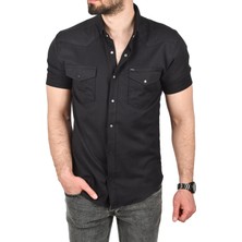 Deepsea Slim Fit Pamuklu Kot Gömlek Kolay Ütülenebilir Çıt Çıtlı Likralı Spor Gömlek 2502504