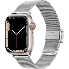 Quse Buckle Milano Çelik Kordon, Apple Watch Series SE/11/10/9/8/7/6/5/4/3 42mm/41mm/40mm/38mm ile Uyumlu, Gümüş