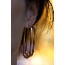 14 Ayar Altın Uzun Oval Küpe 5,5 cm