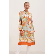 5903 Desenli Viskon Elbise - Turuncu