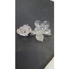 Cam Yaprak Uğur Böcek Uzunluk 7cm El Yapım Zanaat Tematik Kristal Biblo Yükseklik 3cm 1 Adet