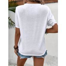 Aruz Moda Kadın Kısa Kollu Bisiklet Yaka Göz Baskılı Süprem T-Shirt