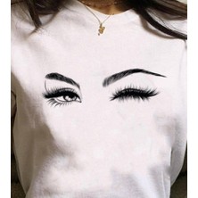Aruz Moda Kadın Kısa Kollu Bisiklet Yaka Göz Baskılı Süprem T-Shirt