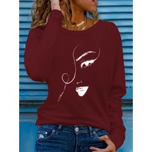 Aruz Moda Kadın Uzun Kollu Bisiklet Yaka Yüz Desenli Viskon Bluz