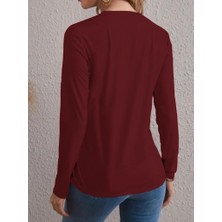 Aruz Moda Kadın Uzun Kollu Bisiklet Yaka Yüz Desenli Viskon Bluz