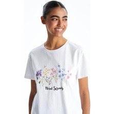 Xsıde  Bisiklet Yaka Çiçekli Kadın Tişört  (S5)