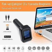 Tera HW0006 Ekranlı Kablosuz 1d 2d Qr Barkod Okuyucu | Şarjlı Standlı ve 3'ü 1 Arada (Bluetooth, 2.4G, USB) Bağlantılı