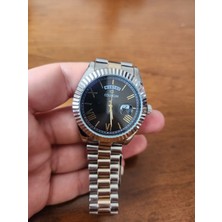 Coliseum Rolex Görünümlü Çelik Kordon Siyah Kadran Gümüş-Rose Takvimli Erkek Kol Saati