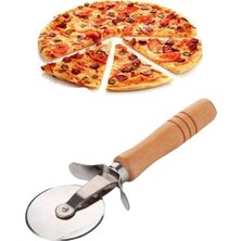 3b Trend Bambu Saplı Pizza Hamur Kesici 17 cm Çelik Pizza Kesici