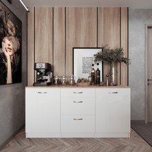 Zeybek Mutfak 2 Kapaklı-3 Çekmeceli Alt Modül -180 cm - Çok Amaçlı Dolap -Beyaz-Tezgah Dahil