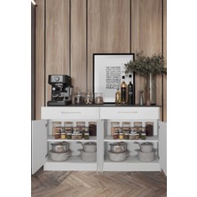 Chacha  4 Kapaklı-2 Çekmeceli Mutfak Alt Modül -160 cm - Çok Amaçlı Dolap -Beyaz-Tezgah Dahil