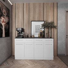 Salsa  4 Kapaklı-2 Çekmeceli Mutfak Alt Modül -200 cm - Çok Amaçlı Dolap -Beyaz-Tezgah Dahil