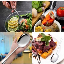 2 Adet Pratik 21 cm Paslanmaz Çelik Lüx Servis Salata Kaşığı Spatula | Çelik Yemek Servis Kaşığı