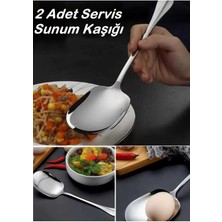 2 Adet Pratik 21 cm Paslanmaz Çelik Lüx Servis Salata Kaşığı Spatula | Çelik Yemek Servis Kaşığı