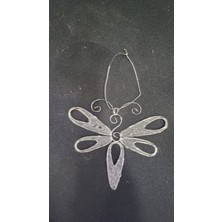 Tamamen El Iş Göz Nur Işlenmiş Kelebek Asmalık Ağaç Süs 10CM Emek Gümüş Renk Melek 1 Adet