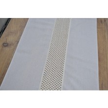 Özel Tasarım Ham Keten Krem Ara Dantelli ve Ponponlu Runner 45 x 150