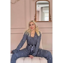 Antrasit Sunlit Desenli Bambu Sabahlıklı Kadın Pijama Takımı