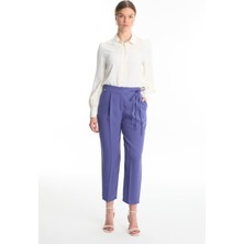 Pileli Kuşak Detaylı Menekşe Pantolon P-0229