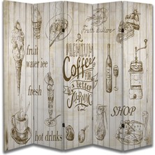 Kafe Temalı Özel Tasarım Paravan Room Divider 180 x 200 cm