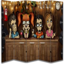 Bar Temalı Özel Tasarım Paravan Room Divider 180 x 200 cm