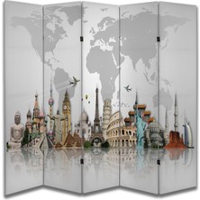 Coğrafya Temalı Özel Tasarım Paravan Room Divider 180 x 200 cm