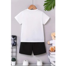 Baskılı Bisiklet Yaka Erkek ve Kız Çocuk Takımı Pamuklu T-Shirt ve Şort, Yazlık Konforlu Takım
