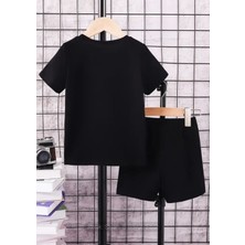 Baskılı Bisiklet Yaka Erkek ve Kız Çocuk Takımı Pamuklu T-Shirt ve Şort, Yazlık Konforlu Takım