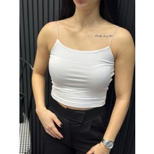 Kadın Ince Askılı Crop Bluz Likra Kumaş