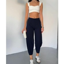 Wearflawless Kadın Scuba Crep Kumaş Beli Lastikli Şalvar Model Balon Pantolon
