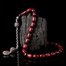 Tesbih Sepetim 925 Ayar Gümüş Mineli Püsküllü Siyah Bordo Renk Ateş Kehribar Tesbih