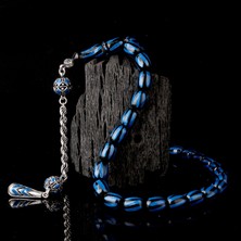 Tesbih Sepetim 925 Ayar Gümüş Mineli Püsküllü Siyah Lacivert Renk Ateş Kehribar Tesbih