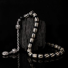 Tesbih Sepetim 925 Ayar Gümüş Mineli Püsküllü Siyah Gri Renk Ateş Kehribar Tesbih